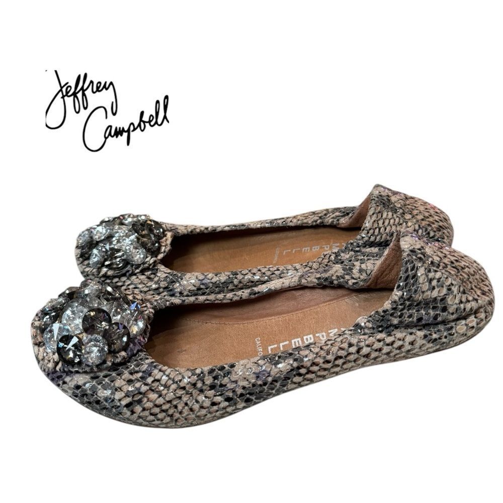Jeffrey Campbell Women's "Turtle" Jewelled Slip-on Snakeskin Ballet Flats 6.5